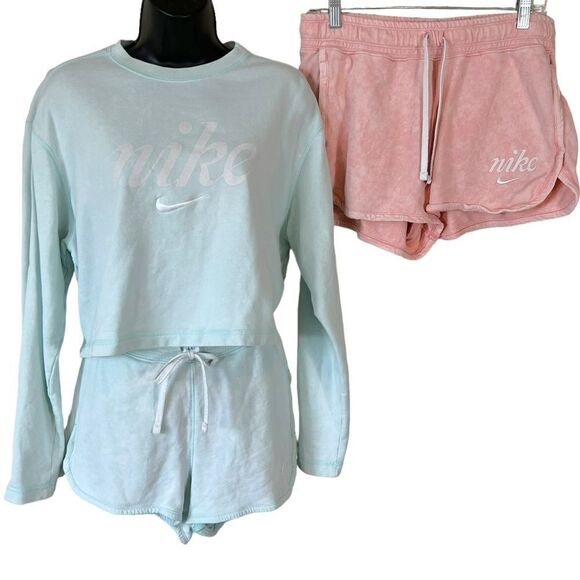 3PC Nike Aqua Blue Acid Washed Short Set - Picture 1 of 16